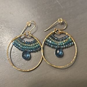 Chic Gold and Blue Beaded Earrings